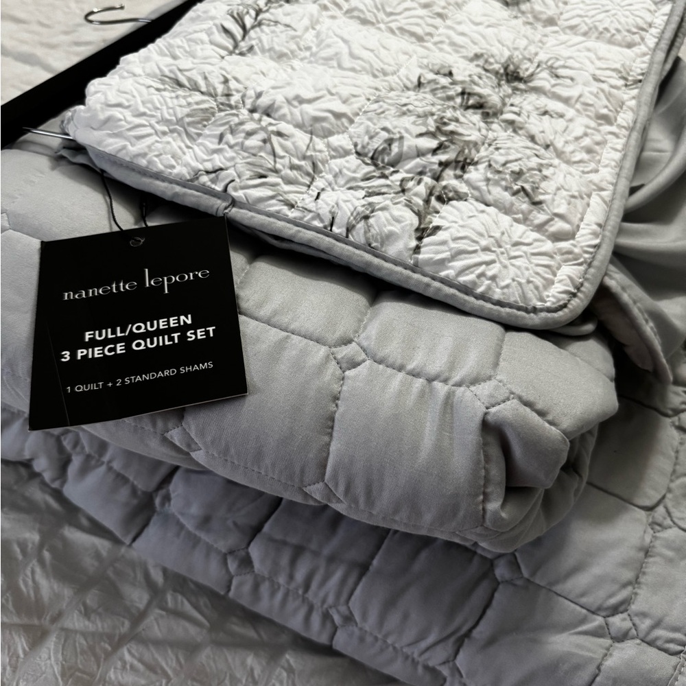 Nanette Lepore Silver and White Quilt Set